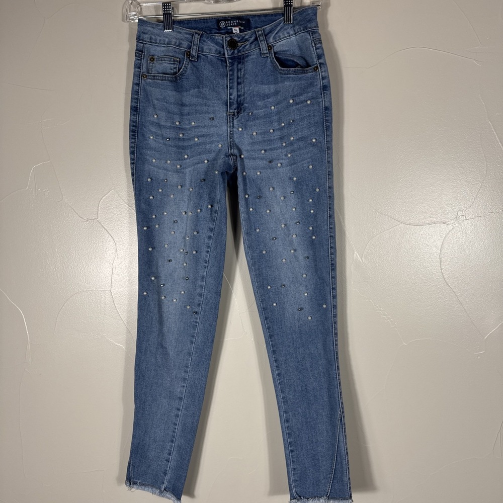 Boom Boom Jeans Low Rise Skinny Jeans Womens 5 Stretch Pearl Embellishing
